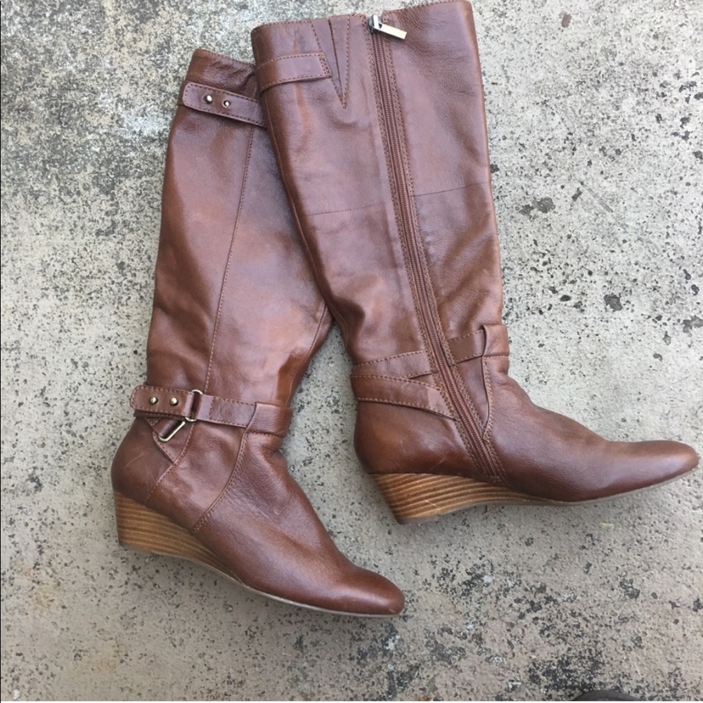 Bandolino Brown Leather Zip Wedge Heeled Boots